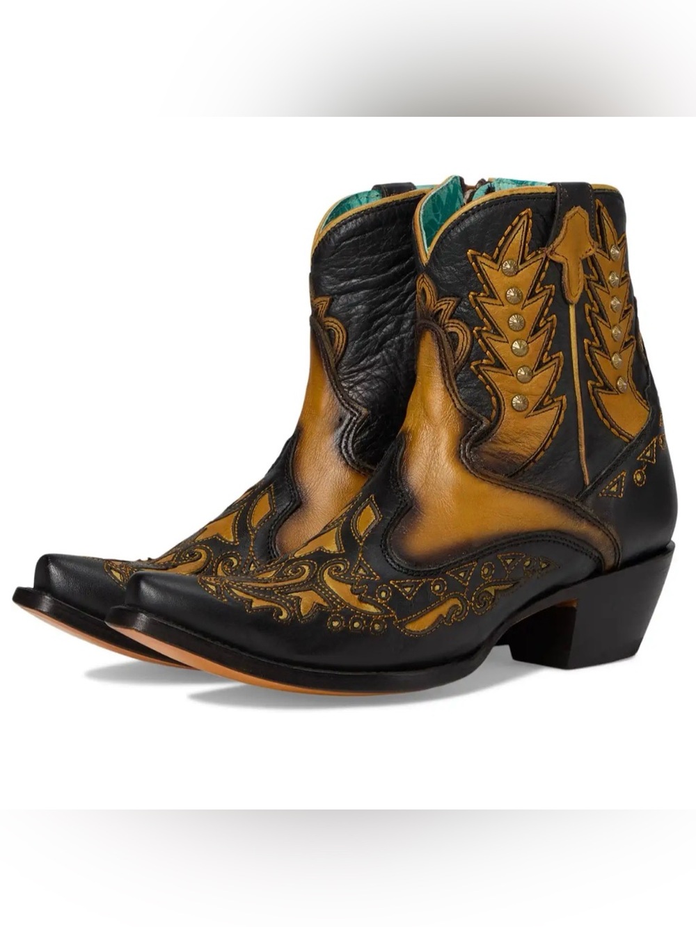 Corral Black and Tan Embroidered Leather Western Ankle Boots